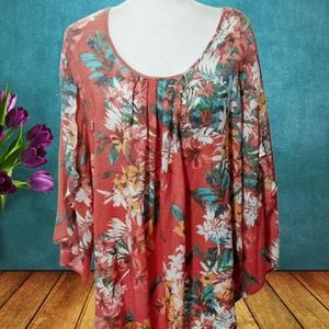 Spense Tropical Floral Blouse Plus Size